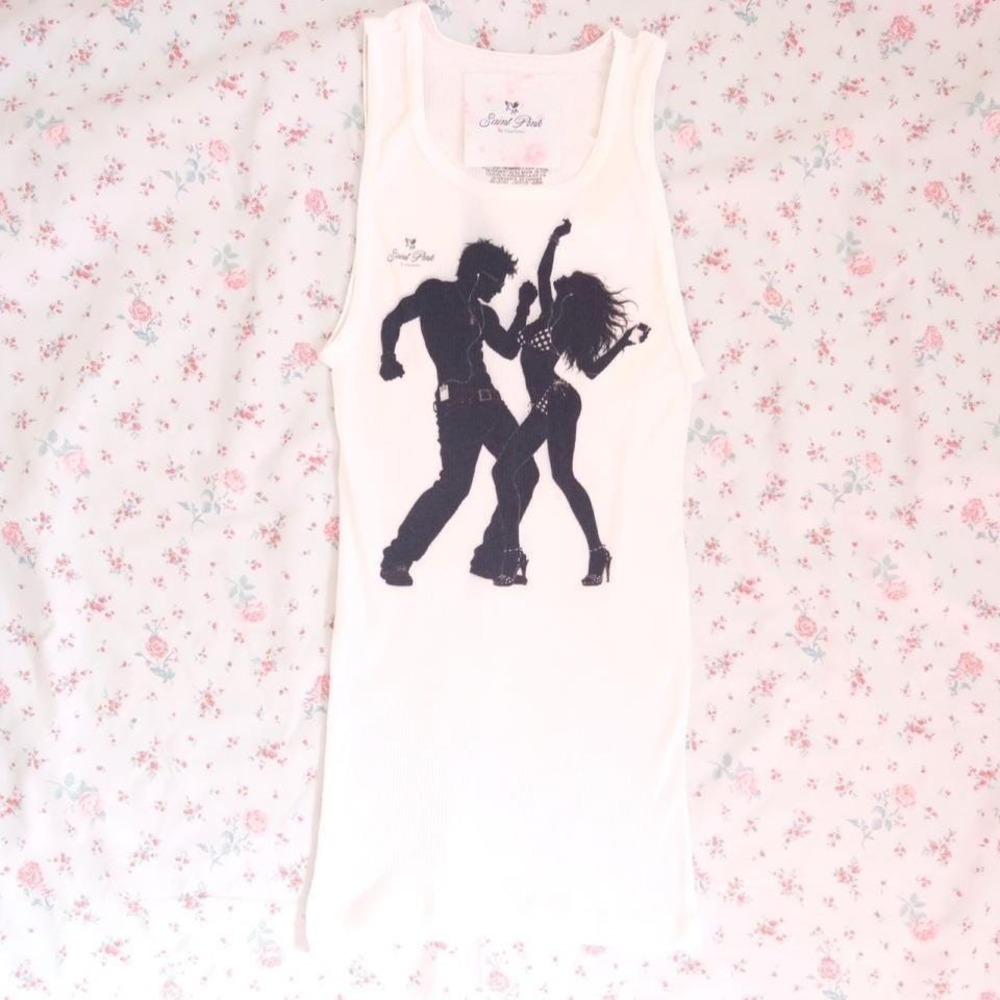 y2k saint pink dancing couple graphic ribbed tank